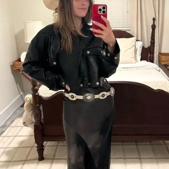 Nanushka Black Faux Leather Moto Jacket MEDIUM Cropped Oversized Designer $625 - Picture 5 of 15